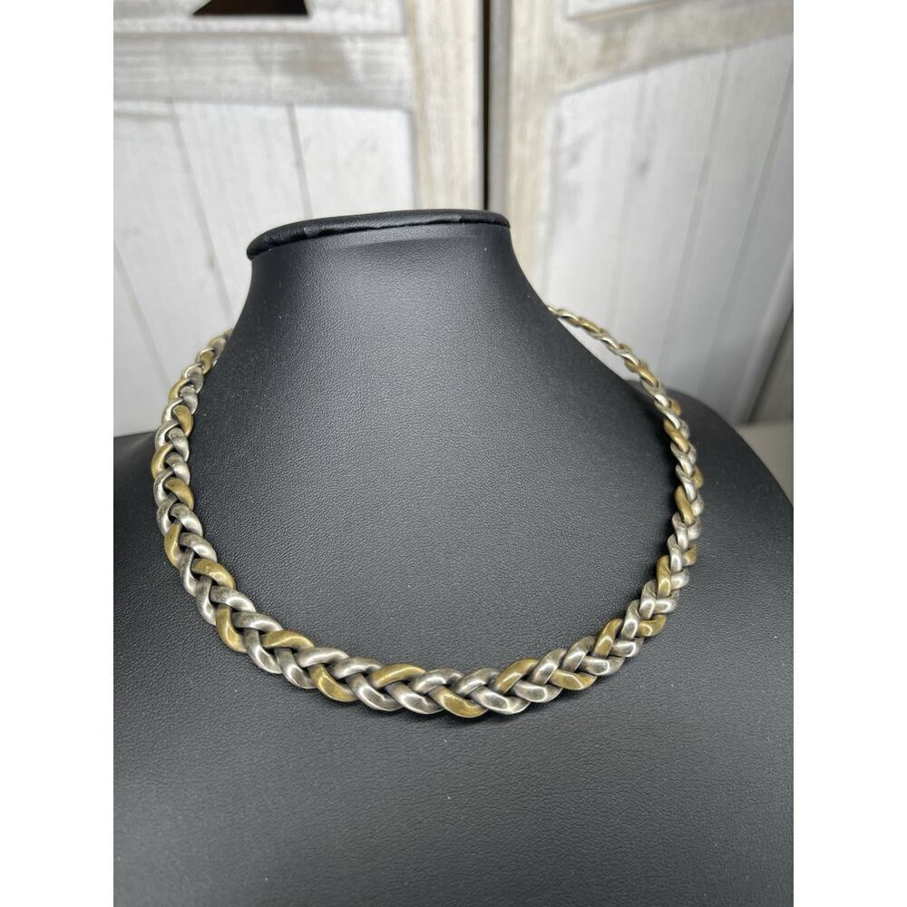 Vintage Thick Metallic Braided Woven Collar Choker Necklace